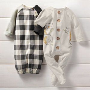 Mud Pie Baby Boy "Watch Me Grow "Safari Set: Size 3-6M sleeper & Size 0-3m gown